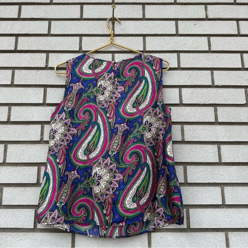 Talbots 100% Silk Jewel Tone Paisley Tank Shell Top Multicolor Petite 12P Boho - Picture 9 of 9